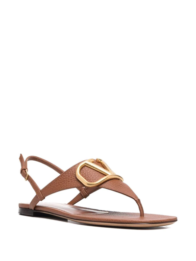 Shop Valentino Vlogo Signature Flat Sandals In Brown