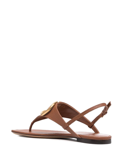 Shop Valentino Vlogo Signature Flat Sandals In Brown
