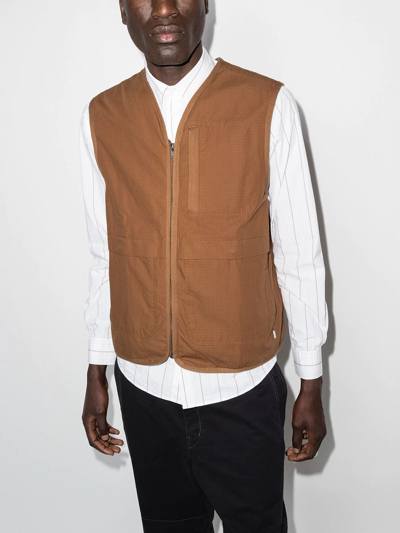 Wood Wood Victor Checked V-neck Vest In Brown | ModeSens