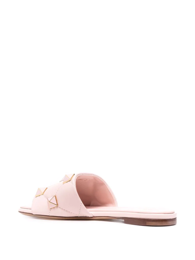 Shop Valentino Roman Stud Flat Slide Sandals In Rosa