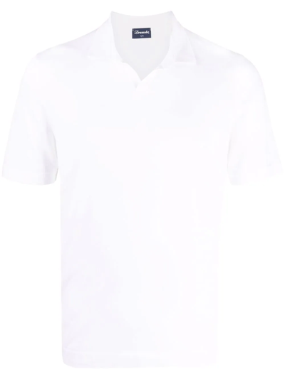 Shop Drumohr V-neck Spread-collar Polo Shirt In Weiss