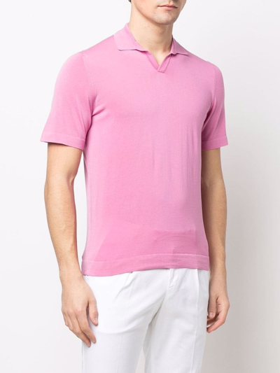 Shop Drumohr V-neck Spread-collar Polo Shirt In Rosa