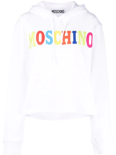 Shop Moschino Flocked-logo Organic Cotton Hoodie In Weiss