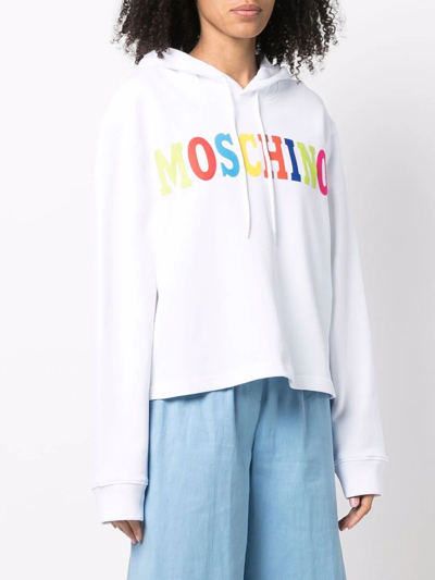 Shop Moschino Flocked-logo Organic Cotton Hoodie In Weiss