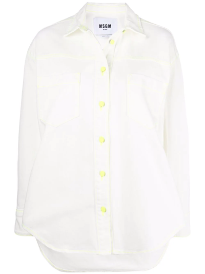 Shop Msgm Contrast-stitching Shirt Jacket In Weiss