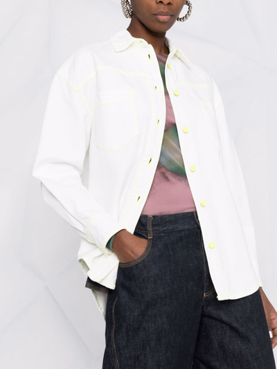 Shop Msgm Contrast-stitching Shirt Jacket In Weiss
