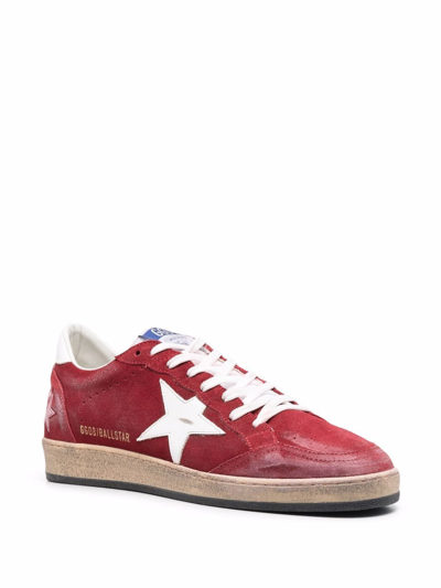 Golden Goose Ball Star Sneakers In Dark Red Suede With White Leather Star And Heel Tab In Red