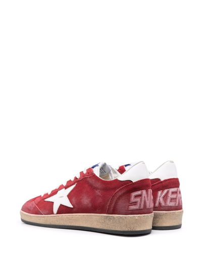 Golden Goose Ball Star Sneakers In Dark Red Suede With White Leather Star And Heel Tab In Red