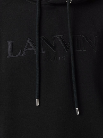 Shop Lanvin Embroidered-logo Drawstring Hoodie In Schwarz