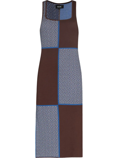 Shop Ahluwalia Checkerboard Knitted Midi Dress In Brown