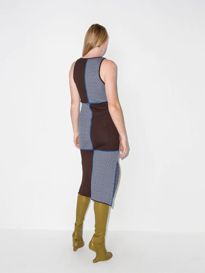 Shop Ahluwalia Checkerboard Knitted Midi Dress In Brown