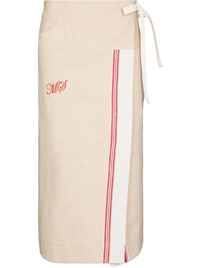 Shop Marine Serre Logo-embroidered Tea Towel Wrap Skirt In Neutrals