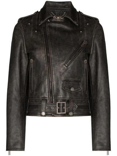 Shop Golden Goose Distressed-effect Leather Biker Jacket In Black
