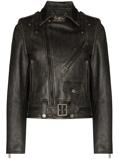 Golden Goose Distressed-effect Leather Biker Jacket In Black