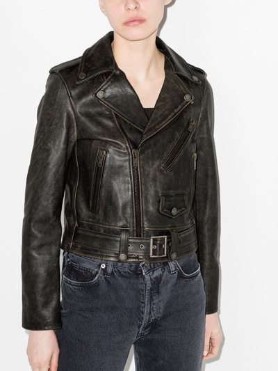Shop Golden Goose Distressed-effect Leather Biker Jacket In Black
