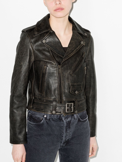 Golden Goose Distressed-effect Leather Biker Jacket In Black