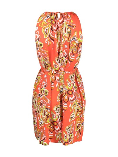 Shop Emilio Pucci Africana Abstract-print Tied Waist Dress In Orange