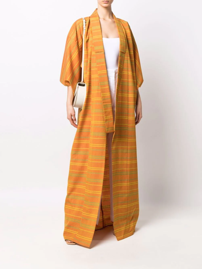 Pre-owned A.n.g.e.l.o. Vintage Cult 1970s Stripe-print Wide-sleeve Coat In Orange