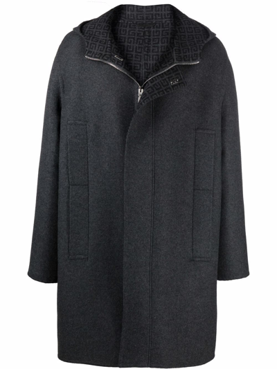 Givenchy Grey Hooded Wool-blend Coat In Grey
