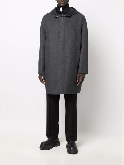 Givenchy Grey Hooded Wool-blend Coat In Grey