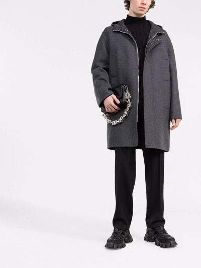 Givenchy Grey Hooded Wool-blend Coat In Grey