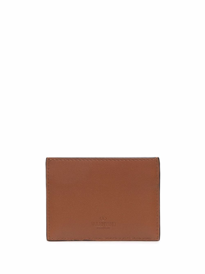 Shop Valentino Rockstud-embellished Cardholder In Brown