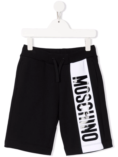 Shop Moschino Logo-stripe Track Shorts In Black