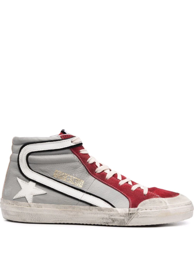 Golden Goose Gray & Red Slide High-top Sneakers In Grey