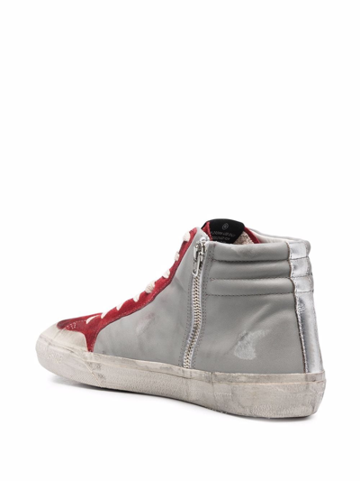 Golden Goose Gray & Red Slide High-top Sneakers In Grey