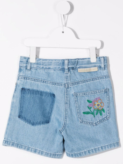 Shop Stella Mccartney Embroidered Denim Shorts In Blue