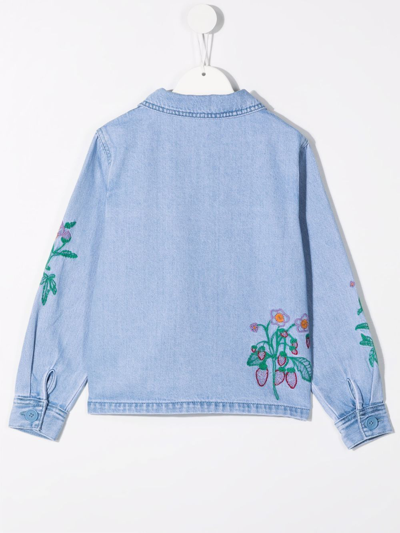 Shop Stella Mccartney Floral-embroidered Denim Jacket In Blue