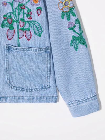 Shop Stella Mccartney Floral-embroidered Denim Jacket In Blue