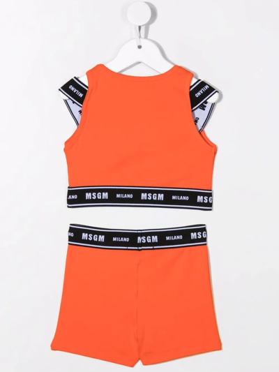Msgm Kids Orange Sports Set With Logoed Elastic Bands In Orange