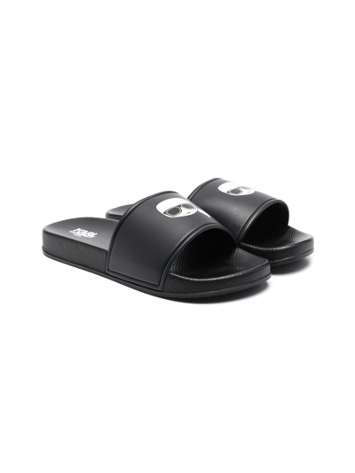 Shop Karl Lagerfeld Teen Karl-motif Sliders In Black