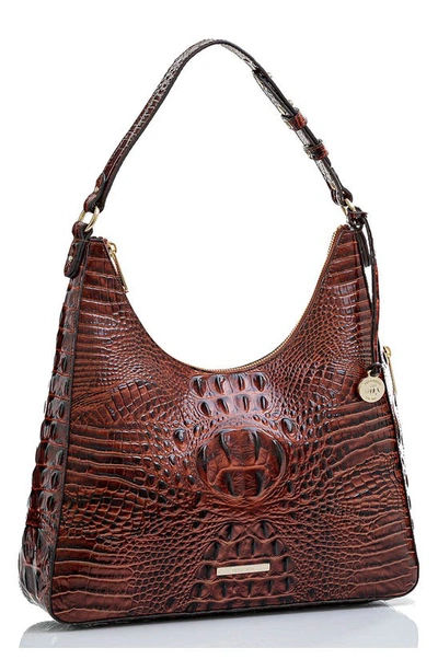Shop Brahmin Tabitha Croc Embossed Leather Shoulder Bag In Pecan Melbourne