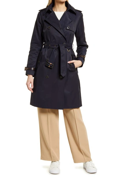 Lauren Ralph Lauren Double Breasted Cotton Blend Trench Coat In Blue |  ModeSens