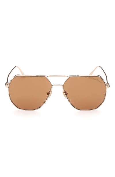 Shop Tom Ford 59mm Polarized Navigator Sunglasses In Srgld/ Brn