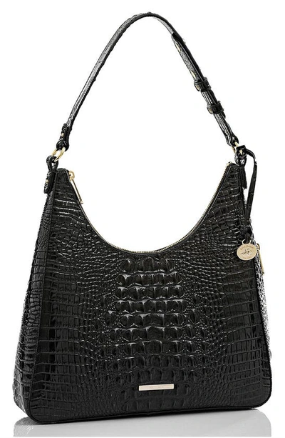 Brahmin Tabitha Croc Embossed Leather Shoulder Bag In Black Melbourne