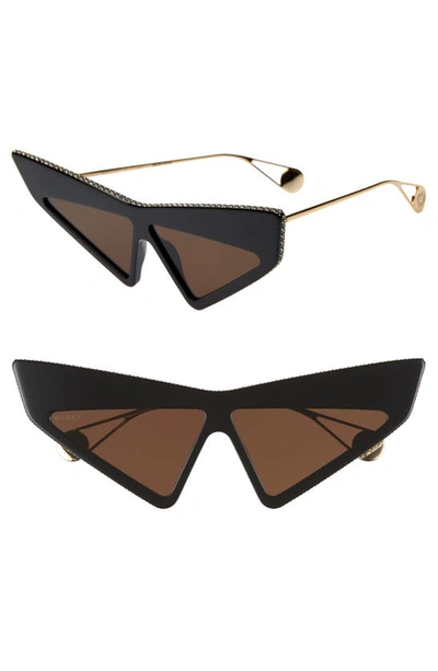Shop Gucci 70mm Cat Eye Sunglasses In Black/swarovski W/solid Brown