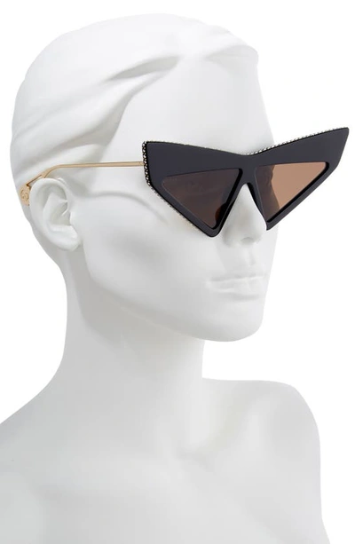 Shop Gucci 70mm Cat Eye Sunglasses In Black/swarovski W/solid Brown