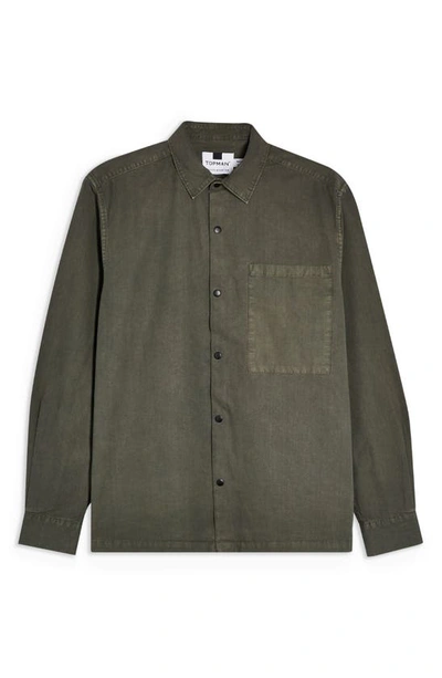 Shop Topman Oversize Fit Snap-up Shirt In Olive