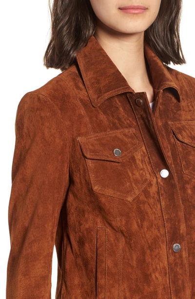 Shop Andrew Marc Tumbled Suede Trucker Jacket In Cognac