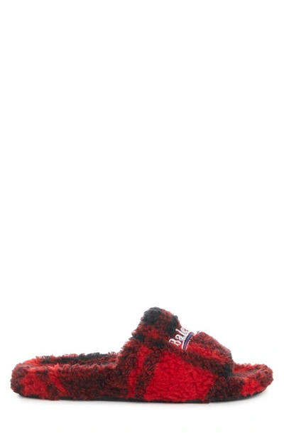 Shop Balenciaga Faux Fur Slipper In Red/ Black