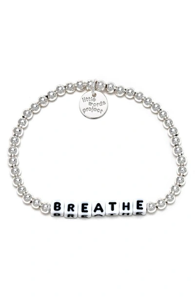 Shop Little Words Project Breathe Beaded Stretch Bracelet In Silver