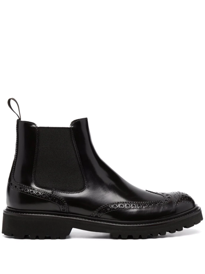 Scarosso Slip-on Leather Brogue Boots In Brown