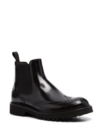 Scarosso Slip-on Leather Brogue Boots In Brown