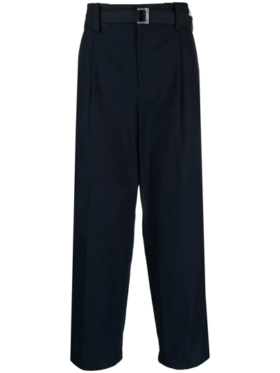 Shop Sacai Belted Wide-leg Trousers In Blue