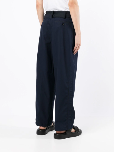 Shop Sacai Belted Wide-leg Trousers In Blue