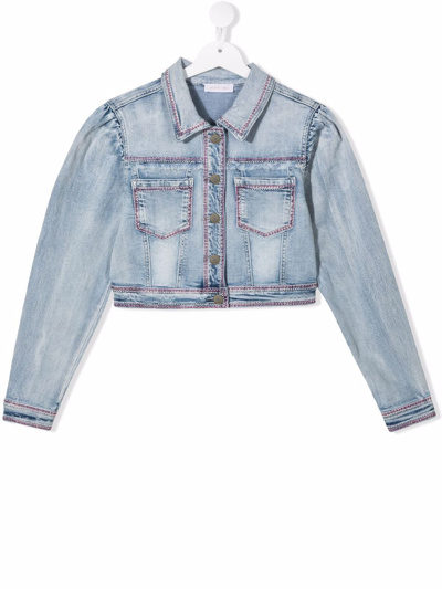 Shop Monnalisa Teen Cropped Denim Jacket In Blue