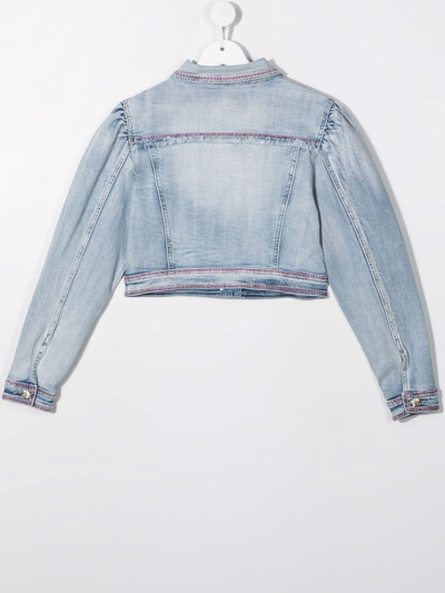 Shop Monnalisa Teen Cropped Denim Jacket In Blue